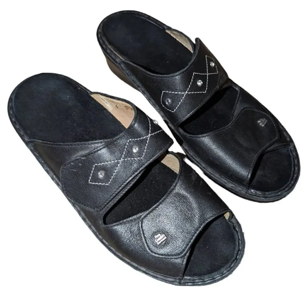Finn‎ Comfort Women's Hand-Sewn Geometric Double Strap Sandals Black Size 4